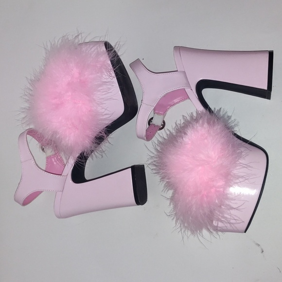 Sugar Thrillz Blushin N Crushin Malabou Heels Size 11 Pink Feathers - Picture 3 of 8